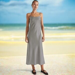 H&M White/Black Striped Satin Midi Dress